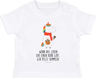 Produktbild von Mr. & Mrs. Panda  T-Shirt Einhorn Pilz 0. - 6. Monat - Weiß - Geschenk, Motivation, Baby, Unicorn, Einhörner, Babyshirt, Organic Shirt, Liebeskummer, Spruch, Kleinkind