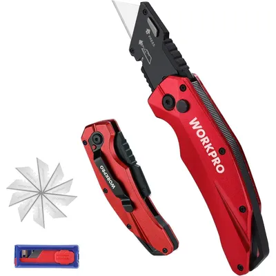 Produktbild von Klappbares Teppichmesser Vollmetall mit 10 Ersatzklingen Rot