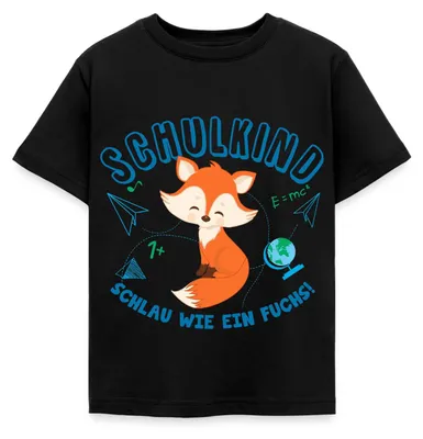 Produktbild von Spreadshirt Schulkind Schlau Wie Ein Fuchs Einschulung Tiermotiv Kinder T-Shirt, 122/128 (7-8 Jahre), Schwarz