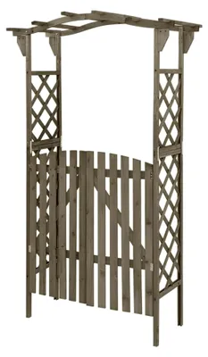 Produktbild von Pergola mit Tor 116x40x204 cm Grau aus massivem Tannenholz für Terrassenüberdachung freistehend
