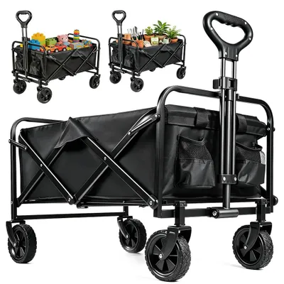 Produktbild von Campingwagen - Faltbarer Transportwagen - 75 l - Tragfähigkeit 150 kg - Verstellbarer Griff - Robuster Stahlrahmen - Oxford-Gewebe - Schwarz