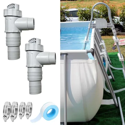 Produktbild von Pool Wartungshahn Absperrhahn 32mm Schlauchanschluss 2 Stück mit Schlauchklemmen