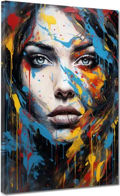 Produktbild von Frau frontal Pop Art Leinwandbild Wandbild Kunstdruck XL Wanddeko: 90x120x2cm