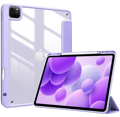 Produktbild von ProCase Hülle für 12,9" iPad Pro mit Stifthalter 2022/2021/2020/2018 (6/5/4/3 Generation), Stoßfeste Smart Case Cover mit transparenter Rückseitenschale Schutzhülle für iPad Pro 12,9 Zoll -Lila