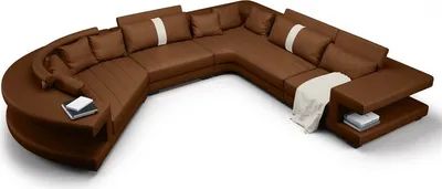 Produktbild von Wohnlandschaft Designer Ecksofa mit USB, Big Polster Leder Ecksofa "Braun