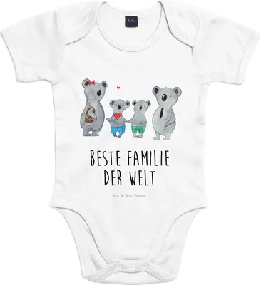 Produktbild von Mr. & Mrs. Panda Babybody Koala Familie zwei 1. - 3. Monat - Heather Grey - Geschenk, Muttertag, Strampler, Baby, Zusammen, babykleidung body, kurzarm, baumwolle