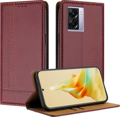 Produktbild von Handyhülle für OPPO A57 5G Leder Flip Klappbare Schutzhülle mit Standfunktion Dunkelrot