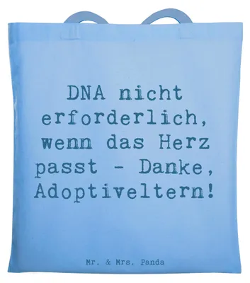 Produktbild von Mr. & Mrs. Panda Schultasche Spruch Liebe Adoptiveltern - Sky Blue - Geschenk, elterliche, Tasche, Beutel, Laptoptasche, Tote Bag, Dankeschön, Herz, Bindung, Zuneigung