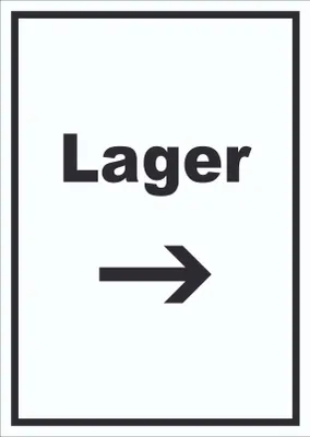 Produktbild von Lager Schild mit Text und Richtungspfeil rechts Storage Warenlager hochkant A6 (105x148mm)