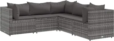 Produktbild von vidaXL 5-tlg. Garten-Lounge-Set mit Kissen Grau Poly Rattan