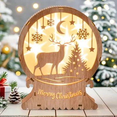 LED-Weihnachtsdeko aus Holz, 16x20x4,5 cm, warmweiß, batteriebetrieben