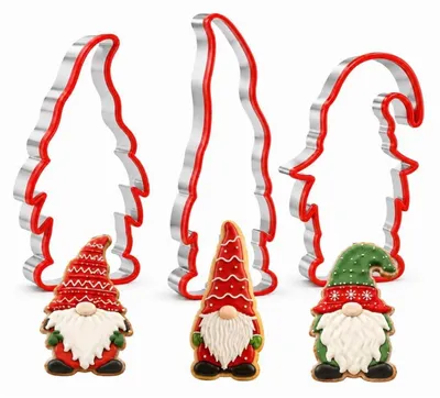 Immagine prodotto di Set di formine per biscotti a tema natalizio, con motivi di gnomi, composto da 3 pezzi, in acciaio inossidabile, altezza 1,7 cm
