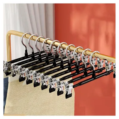 Produktbild von 10 Stück Metall Hosenbügel, Kleiderbügel mit rutschfesten Clips 30 cm, rostbeständig für Hosen, Shorts, Röcke, Socken und Unterwäsche