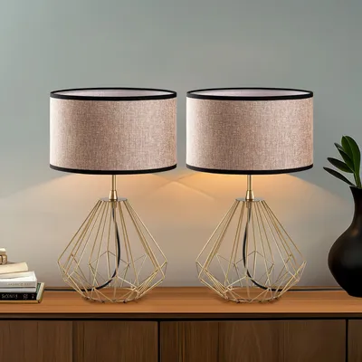 Image de Opviq, Diamond - S-712 - Set, Set de lampes de table (2 pièces), or, CORPS METALLIQUE, 25 x 25 x 43 cm