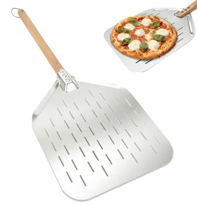 Productafbeelding van Pizzaschop, 40 x 30 cm, Perforated Pizzaschop met Afneembare Houten Handgreep