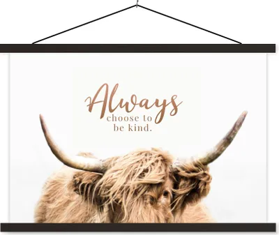 Produktbild von MuchoWow® Textilposter Schottisches Hochlandrind - Zitat - Tier 90x60 cm mit schwarzem Rahmen - Aufhängungssatz