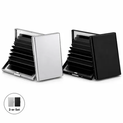 Produktbild von 2 Stück Kartenetui Kreditkarten Etuis RFID NFC Schutz H0124, Schwarz + Silber