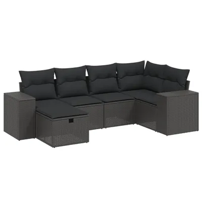 Immagine prodotto di vidaXL Set di divani da giardino a 6 pezzi con cuscini in rattan nero