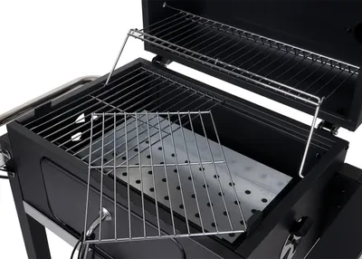 Zdjęcie produktu dla Wózek do grilla HWC-K93, stojak do grilla na węgiel drzewny, grill ogrodowy z półkami na pokrywę, stalowy, 110x100x51cm czarny