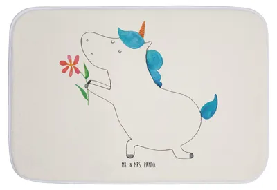 Produktbild von Mr. & Mrs. Panda Badteppich Einhorn Blume - Weiß - Geschenk, Badezimmerteppich, Liebe, Antrag, Freundin, duschmatte, Badematte, Unicorn, Badvorleger, badezimmermatte