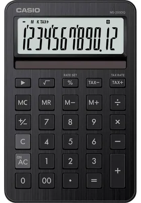 Zdjęcie produktu dla Casio MS-200DQ, Desktop, Podstawowy kalkulator, 12 cyfr(y), Bateria/Energia słoneczna, Czarny