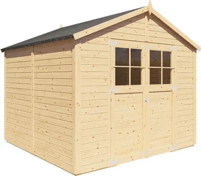 Produktbild von WOODTEX Naturbelassen 245 x 238 cm Gartenhaus Osterfeld 4, 19 mm Wandstärke Fichtenholz Gerätehaus, Satteldach Mit Doppeltür, Stauraum Für Fahrräder Und Gartengeräte, Inklusive Fußboden
