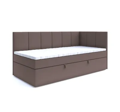 Produktbild von Boxspringbett POLA 100x200 cm, T25 Topper, Kinderbett, Jugendbett, Einzelbetten, Bett, Stauraum Polsterbett, Matratze H3, RECHTS (Braun - Itaka 20)