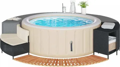 Produktbild von vidaXL Whirlpool-Umrandung Schwarz Poly-Rattan und Massivholz Akazie