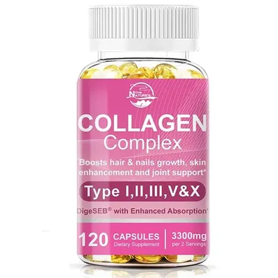 Image de Collagen Complex 3200 mg (120 gélules) Complément alimentaire, peau, cheveux, ongles, articulations, anti-âge, santé de la peau, santé du corps