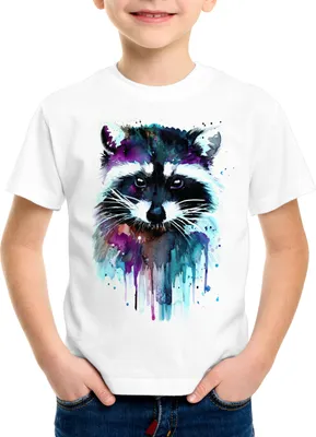 Produktbild von style3 Aquarell Waschbär Kinder T-Shirt raccoon zoo