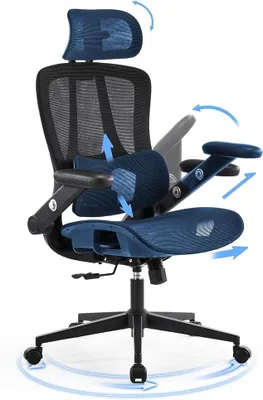 Imagen del producto de Silla de oficina ergonómica con respaldo de malla, silla de escritorio con reposacabezas, color