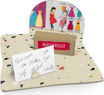 Produktbild von itenga Geldgeschenkverpackung Shopping (Motiv 50) mit Bodenplatte, Geschenkkarte