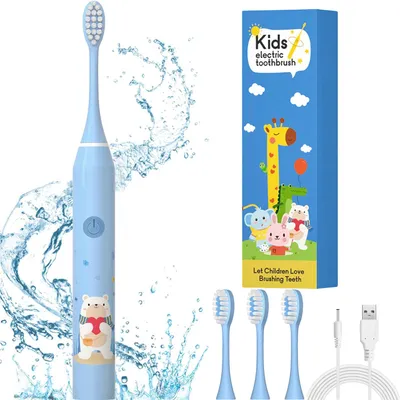 Produktbild von Elektrische Zahnbuerste Kinder, Kinderzahnbuerste Elektrisch ab 3 Jahre, 3 weiche Ersatzbuerstenkoepfen, 2 Minuten Smart Timer, Wasserdicht IPX6, fuer Empfindliche Babyzaehne  (Blau)