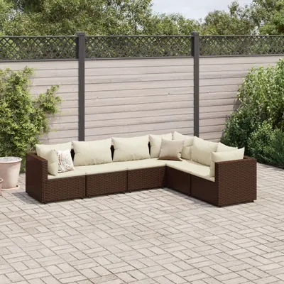 Produktbild von Design 6-tlg. Garten-Lounge-Set mit Kissen Braun Poly Rattan, Gartenmöbel-Sets 2024 Neu