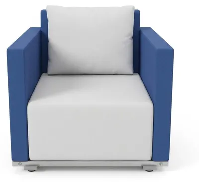Zdjęcie produktu dla Sofa, fotel, stolik kawowy, kolor niebieski i biały, wygodne, sztuczna skóra, nowoczesny, nowy