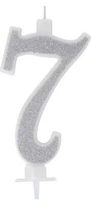 Ziffernkerze silber Nr. 7 mit Glitzer, 10,5 x 5,5 cm