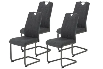 Produktbild von Hela Tische, 4er Set Esszimmerstuhl Freischwinger Britta - Webstoff Anthrazit - Vierkant Metallgestell - Lehne mit Griff - 140kg belastbar