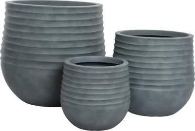 Produktbild von Blumentopf Outdoor mit Rillen 28-49cm Kunststoff Grau 3er Set