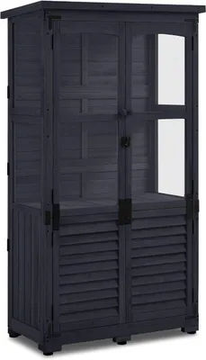 Imagen del producto de Armario de jardín de madera 0120, caseta para herramientas resistente a la intemperie, caseta de jardín para exteriores, ideal para terraza o balcón, 87x46x160 cm, (gris antracita)