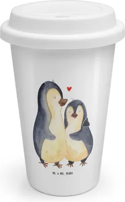 Produktbild von Mr. & Mrs. Panda ToGo Kaffeebecher Pinguine Einschlafen - Weiß - Geschenk, für Partner, Thermobecher To Go, Coffee Becher, Freundin, Frauen, Isolierbecher, Mehrwegbecher