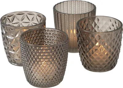 Produktbild von Boltze Windlicht Set Marilu 4-teilig grau Deko-Gl?ser Kerzenst?nder 8 cm