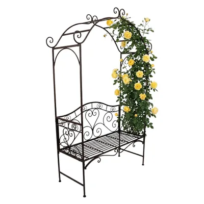 Immagine prodotto di Panchina da giardino in metallo a 2 posti, nera con arco a rosetta - 200 x 124 cm - Panchina da giardino con portata massima di 150 kg, resistente alle intemperie e dotata di graticcio