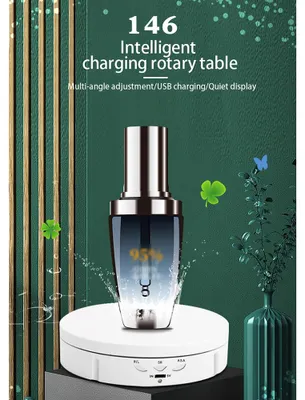 Obrázek produktu pro 360° elektricky otočný talíř, USB nabíjecí stojan, 3 nastavitelné rychlosti, pro fotografování, šperky, hodinky, sběratelské předměty