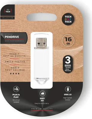 Zdjęcie produktu dla TECH ONE TECH TEC3005-16, 16 GB, USB Typu-A, 2.0, Pokrywka, Biały