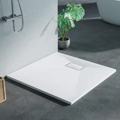 Produktbild von Heilmetz Duschwanne 90x90cm Duschtasse Steinoptik Rutschfeste Extraflach Langlebigem SMC Weiß Quadratisch Brausetasse