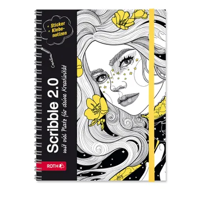 Produktbild von ROTH Scribble Timer "Flower Power", 15,7x21,2 cm, Wire-O-Bindung, 1 Woche 2 Seiten, mit Gummiband und Stickerbogen