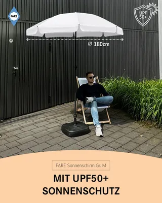 Produktbild von FARE Sonnenschirm M Höhenverstellbar Knickvorrichtung Lichtschutzfaktor UPF 50+ ⌀180cm, Farbe:Weiß