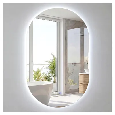 Produktbild von Beleuchteter Badspiegel mit Rücklicht und 3 Farbtemperaturen, Anti-Beschlag-Funktion und HD-Glas, ovaler Wandspiegel für Schlafzimmer und Badezimmer (80 x 50 cm)