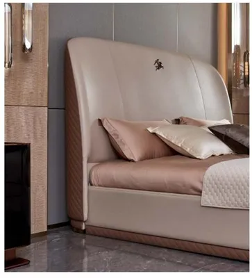 Produktbild von Bett 2x Nachttisch Leder Holz Schlafzimmer Lederbett  Modern Design Möbel Luxus