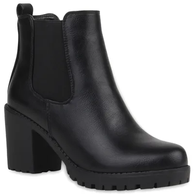 Produktbild von Mytrendshoe Damen Stiefeletten Chelsea Boots Profilsohle Blockabsatz 77276, Farbe: Schwarz, Größe: 40